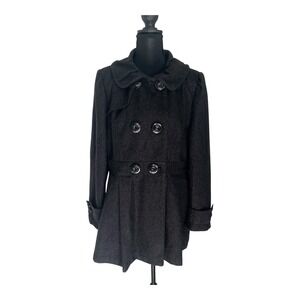 Charles Klein Charcoal Gray Wool Blend Double Breasted Winter Coat Vintage Sz L‎